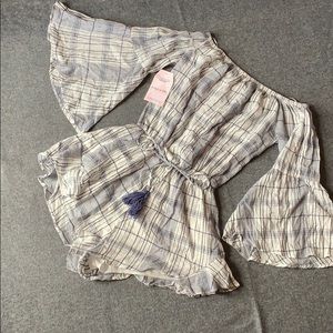 NWT Boutique Off Shoulder Plaid Romper